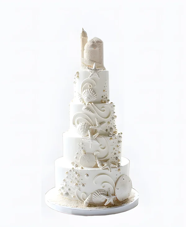 Трендовый торт на свадьбу с морской тематикой Фото