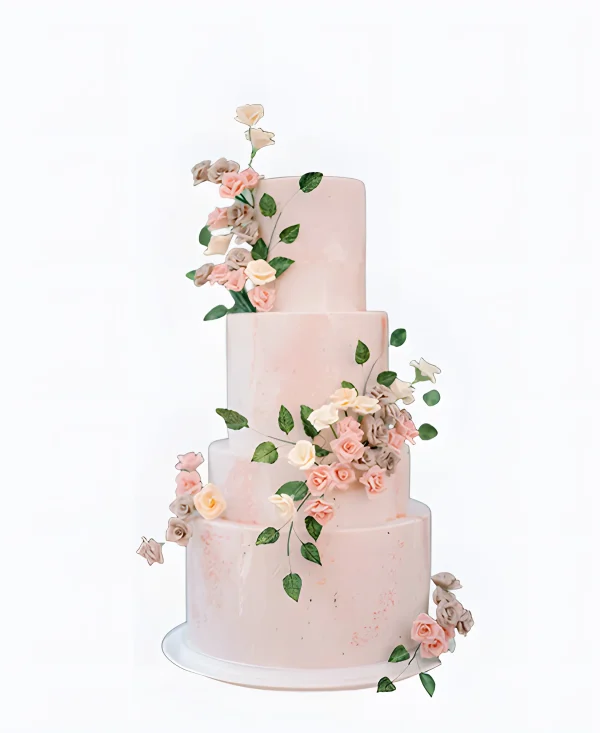 Трендовый торт пудрового цвета на свадьбу Фото