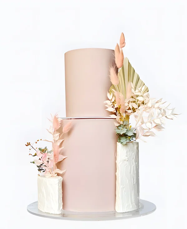 Трендовый торт с эстетичным букетом цветов на свадьбу Фото