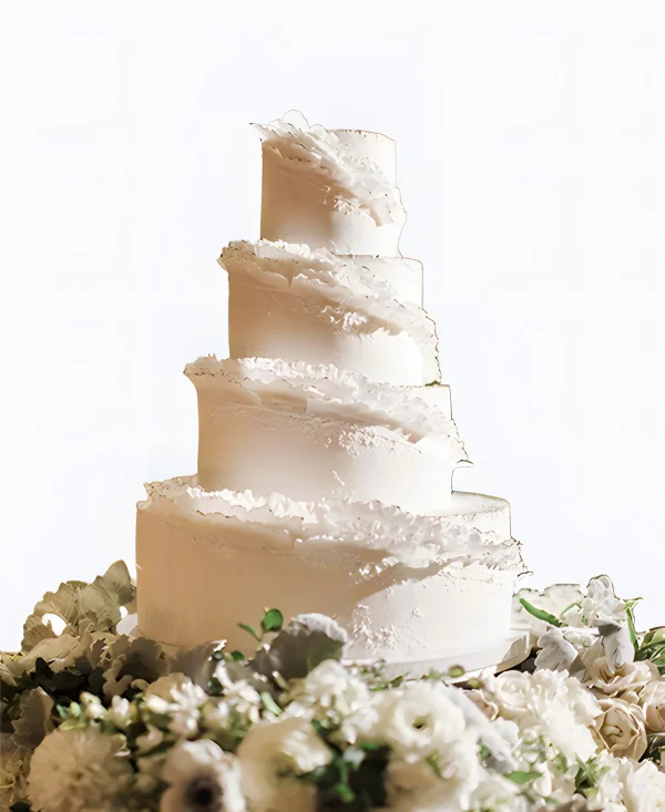 Трендовый торт с необычным украшением на свадьбу Фото