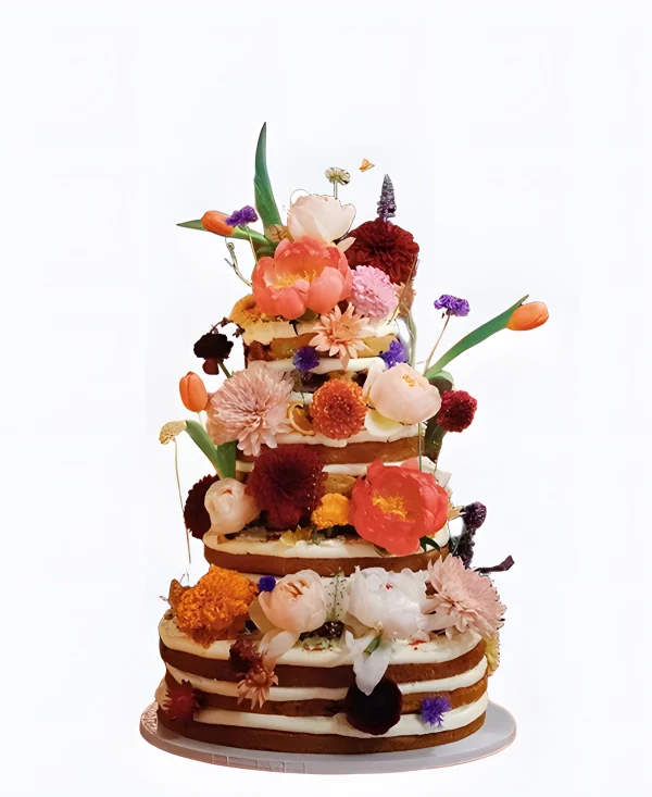 Трендовый торт с шикарными цветами на свадьбу Фото
