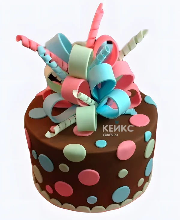 Удивительный тортик с пышным бантиком на день рождения девочки Фото