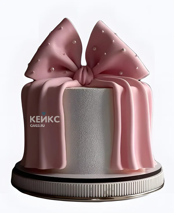 Велюровый торт девочке с розовым бантом Фото
