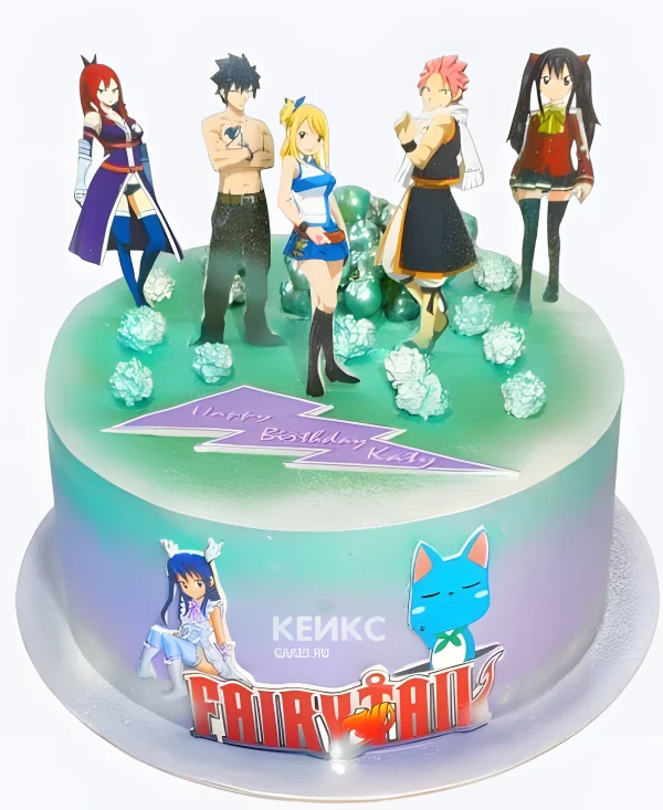 Велюровый торт на день рождения с фотопечатью аниме Хвост Феи Фото