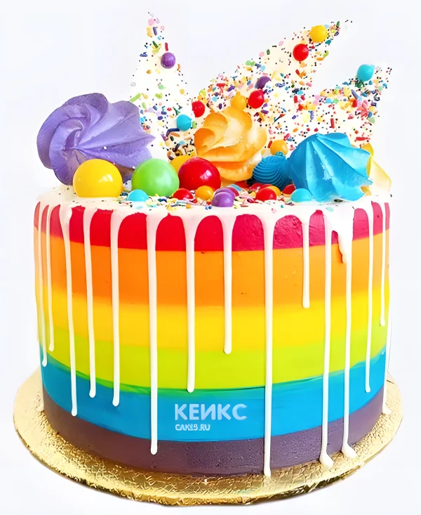 Радужный торт с конфетами Фото