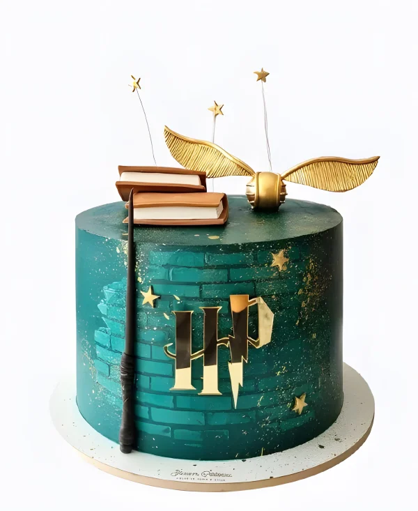Тортик по Гарри Поттеру с книгами и волшебной палочкой Фото