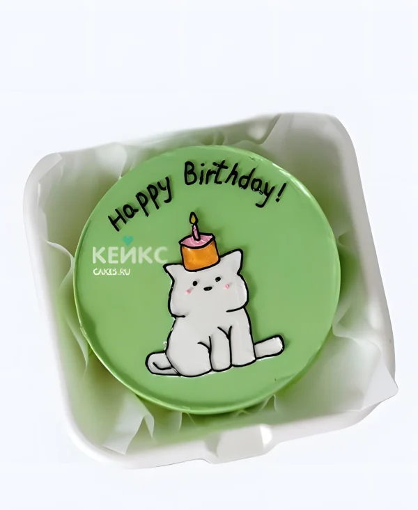 Зеленый бенто-торт на 15 лет с котиком Фото
