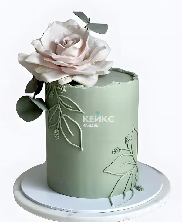 Свадебный торт в зеленых тонах «Нежная роза» Фото