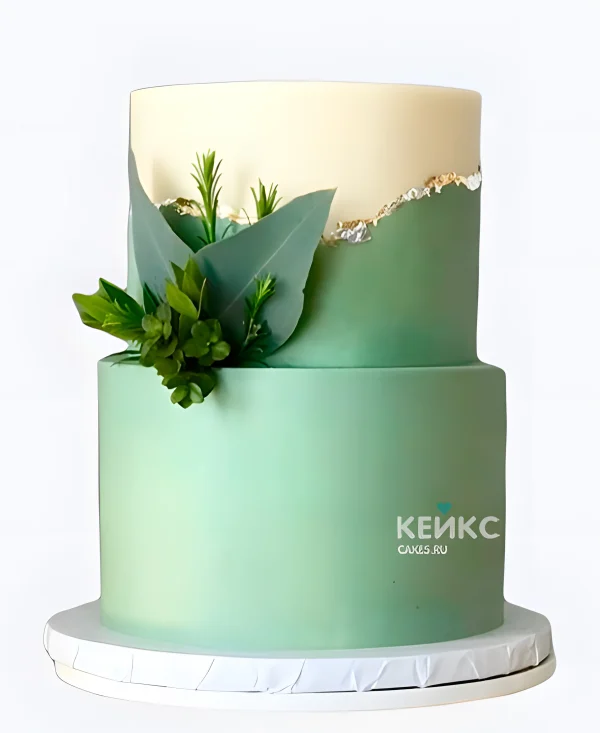 Зеленый свадебный торт в обертке Фото