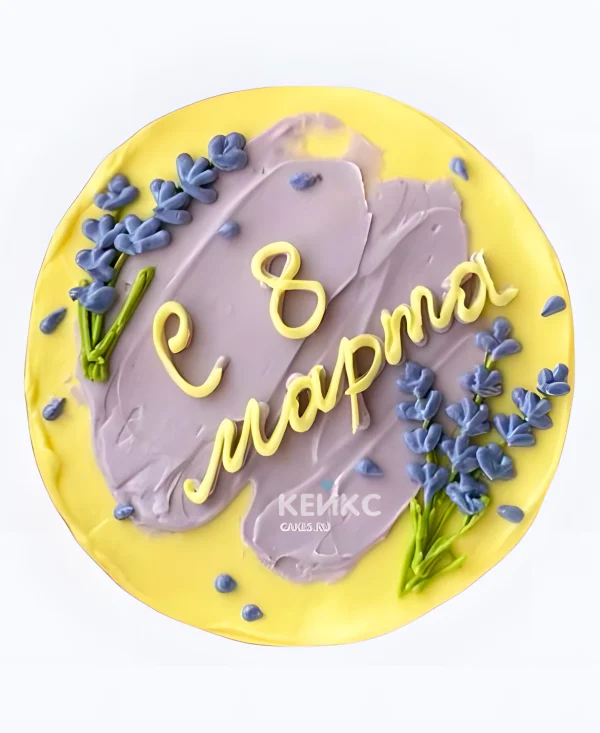 Желто-лиловый бенто торт на 8 марта Фото