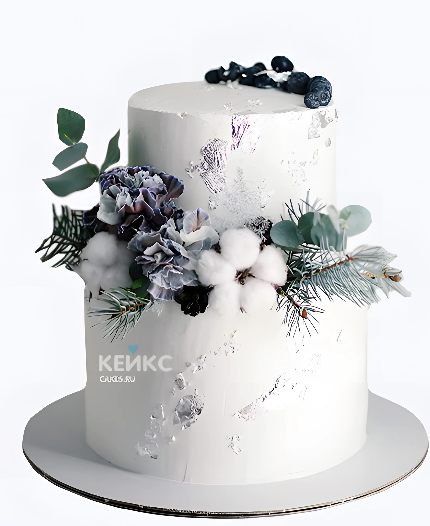 Стильный зимний торт с веточкой и ягодами Фото