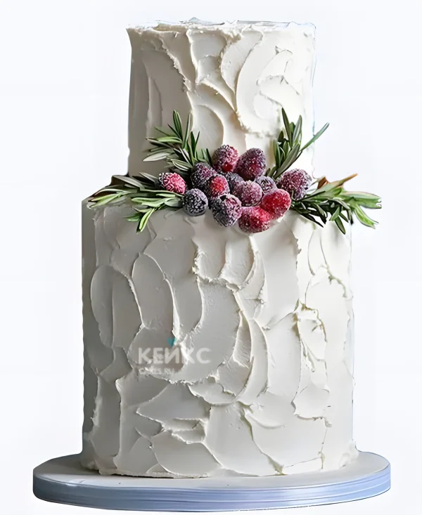 Зимний свадебный торт с заснеженными ягодами Фото