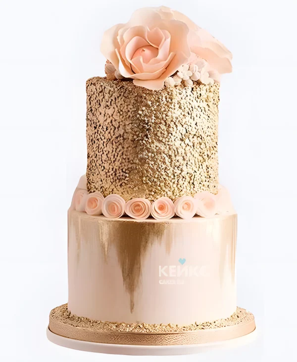 Золотой свадебный торт Элегантность Фото