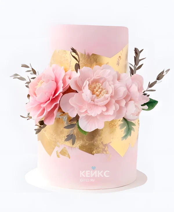 Золотой свадебный торт Нежные цветы Фото
