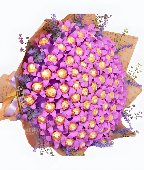 Большой букет из конфет и цветов 5 Фото