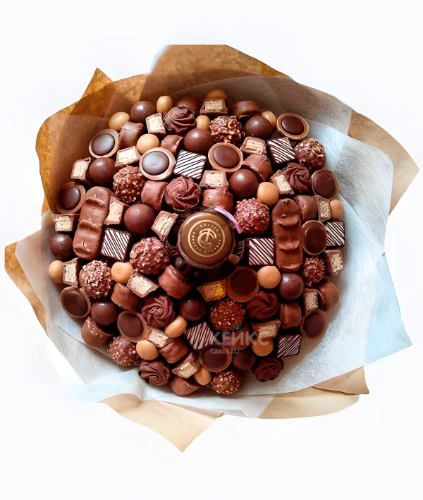 Большой букет из конфет и цветов Фото