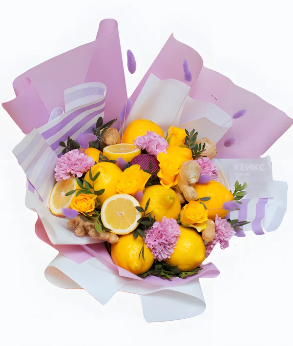 Букет из цитрусов с цветами 10 Фото
