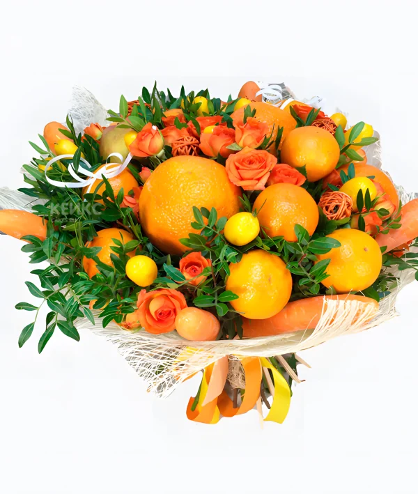 Букет из цитрусов с цветами 11 Фото