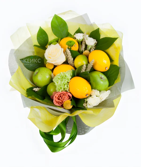 Букет из цитрусов с цветами 4 Фото