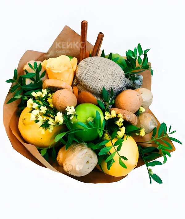 Букет из цитрусов с цветами 5 Фото