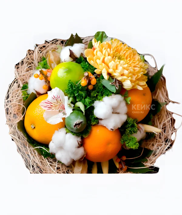 Букет из цитрусов с цветами 6 Фото