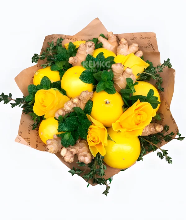 Букет из цитрусов с цветами 8 Фото