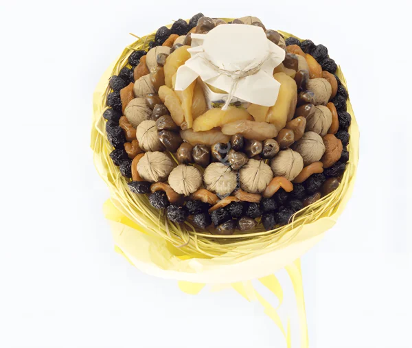 Букет из фруктов, конфет и орехов Фото