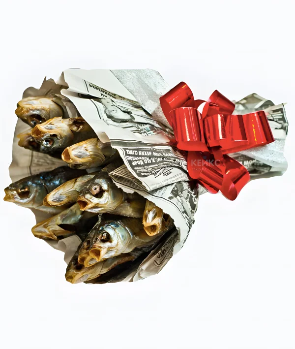 Букет из воблы в газете 1 Фото