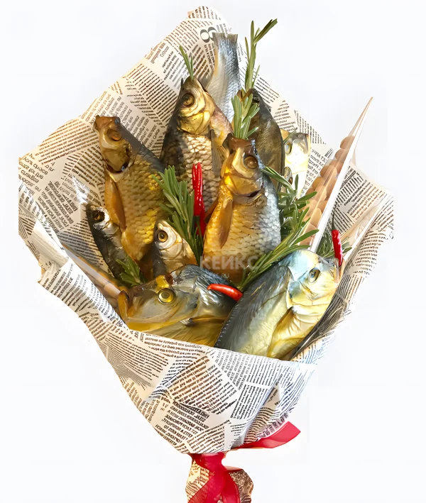 Букет из воблы в газете Фото