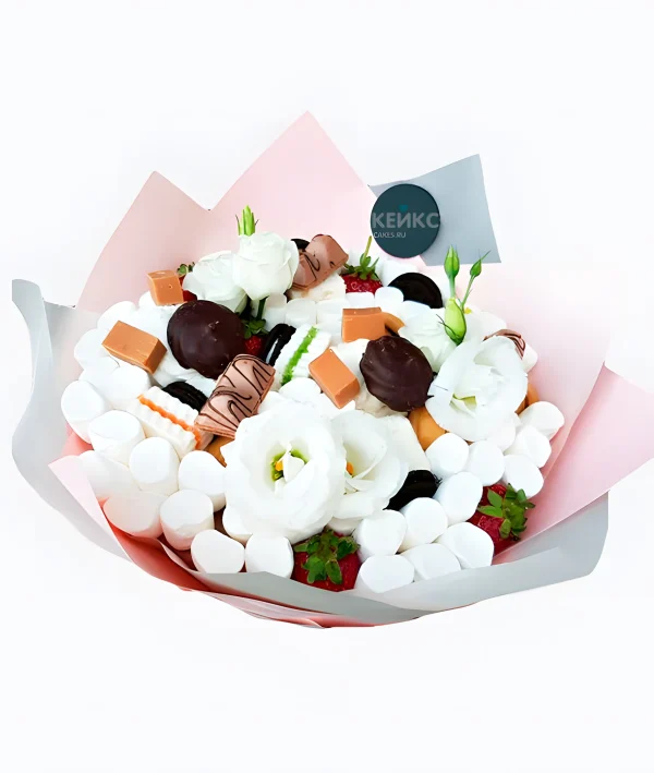 Букет из зефира и цветов 6 Фото