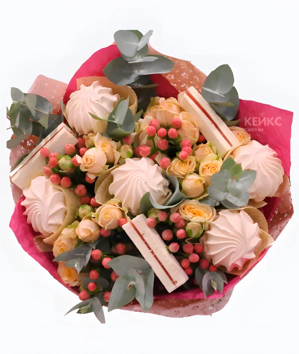 Букет из зефира и цветов Фото