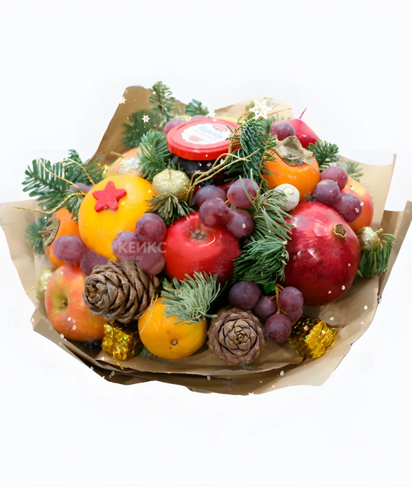 Букет на Новый год из фруктов 2 Фото