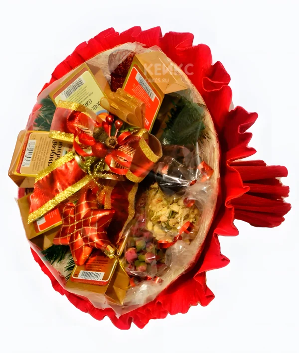 Букет на новый год из конфет и чая 2 Фото