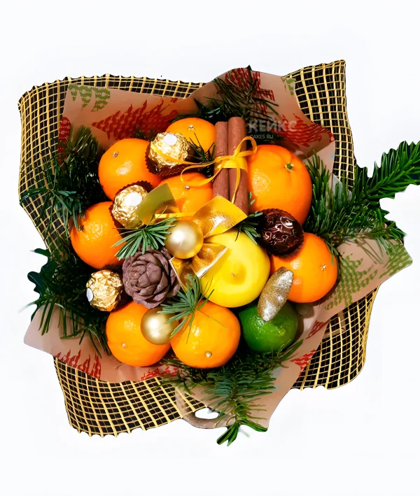 Букет на новый год из мандарин 8 Фото