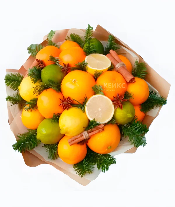 Букет на новый год из мандарин 9 Фото