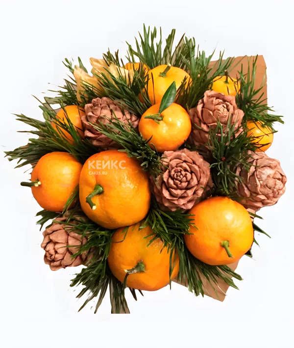 Букет на новый год из мандаринов и еловых веток 2 Фото