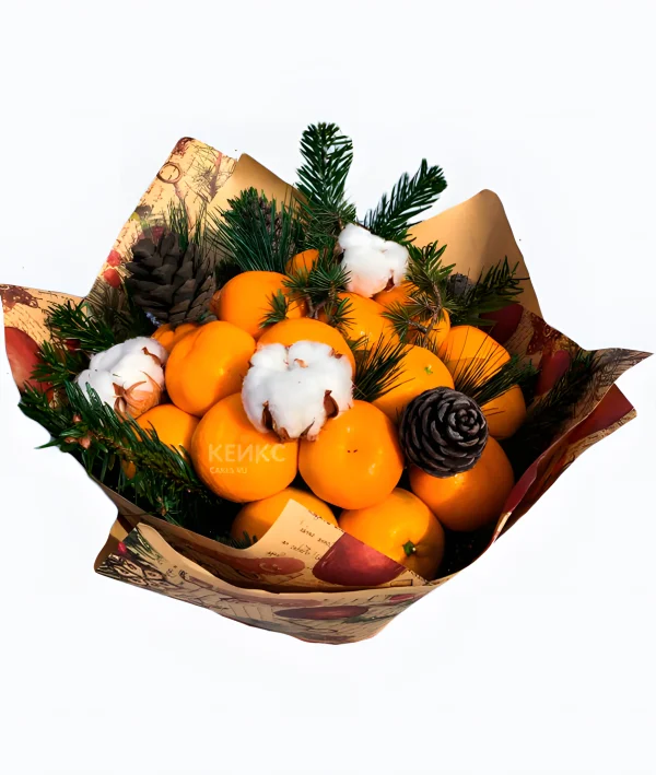 Букет на Новый год из мандаринов и еловых веток 9 Фото
