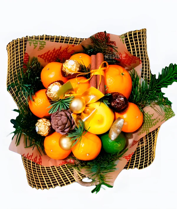 Букет на новый год из мандаринов Фото