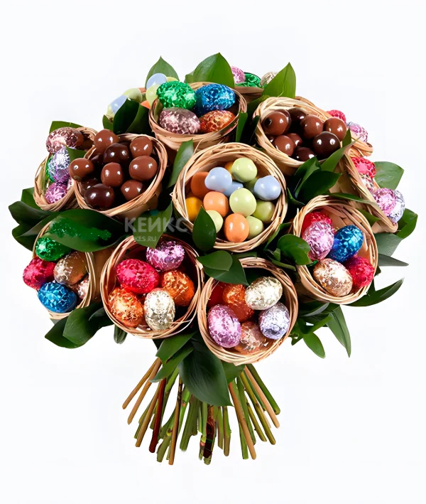 Букет на пасху из конфет Фото