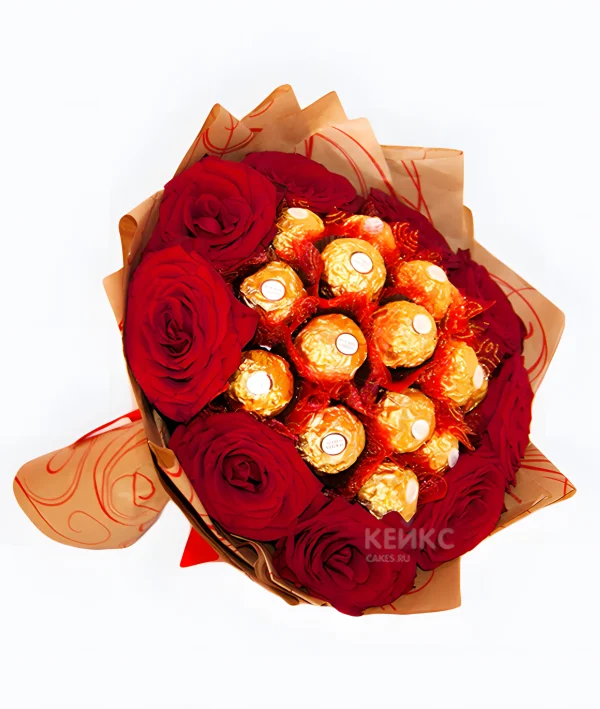 Букет с шоколадом и розами Фото