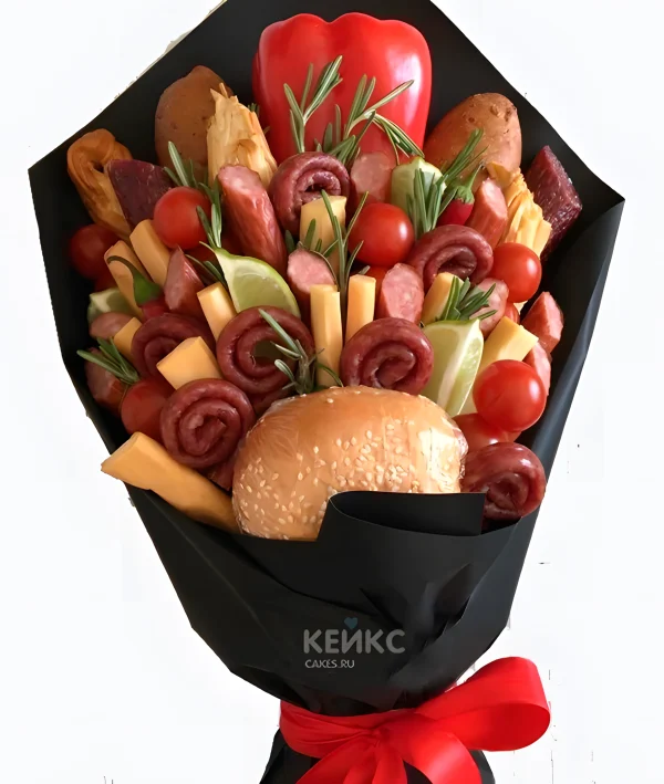 Недорогой букет для мужчины с колбасами Фото