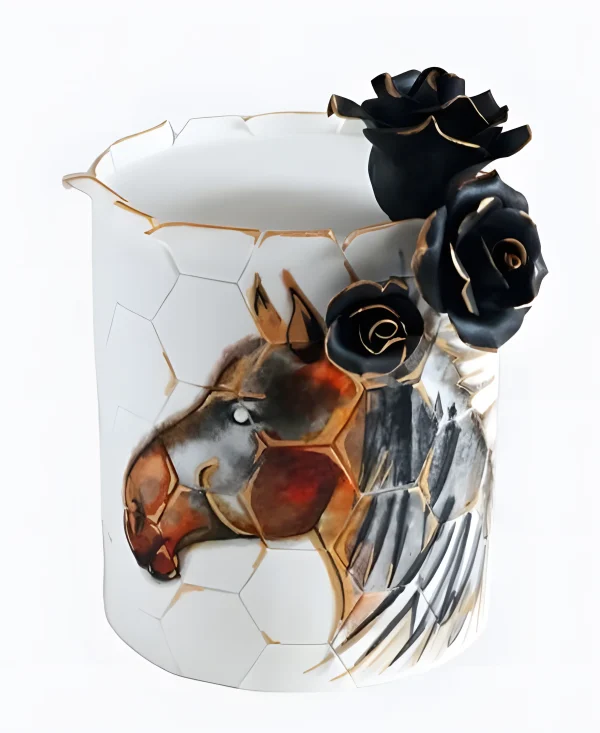 Торт Чёрные розы и рысак Фото