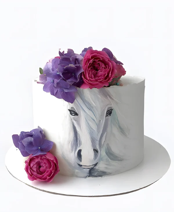 Торт Лошадь и цветы Фото