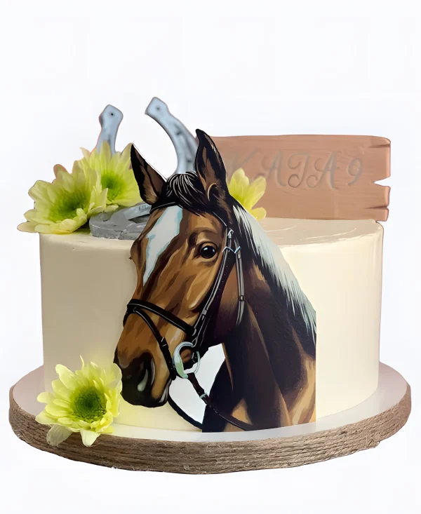 Торт У конюшни с табличкой Фото