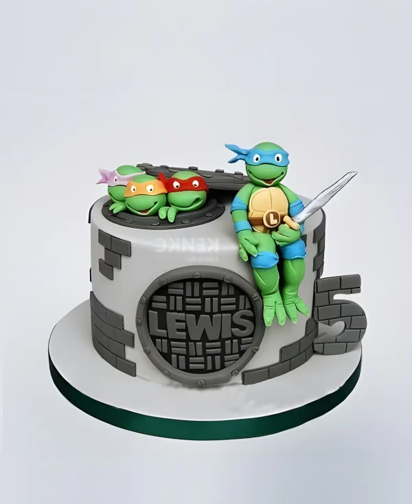 Детский торт с героями Черепашками Ниндзя из мастики Фото