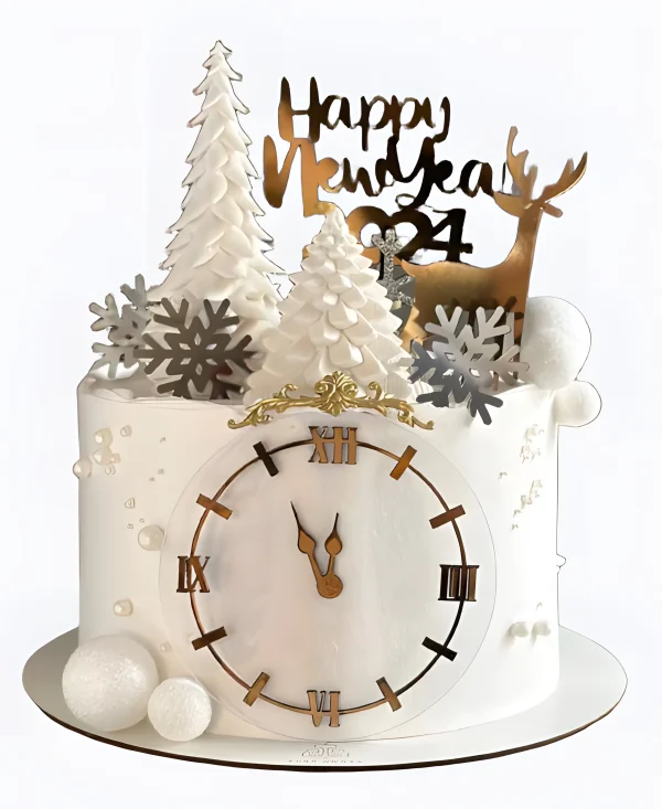Торт Часы в зимнем лесу Фото