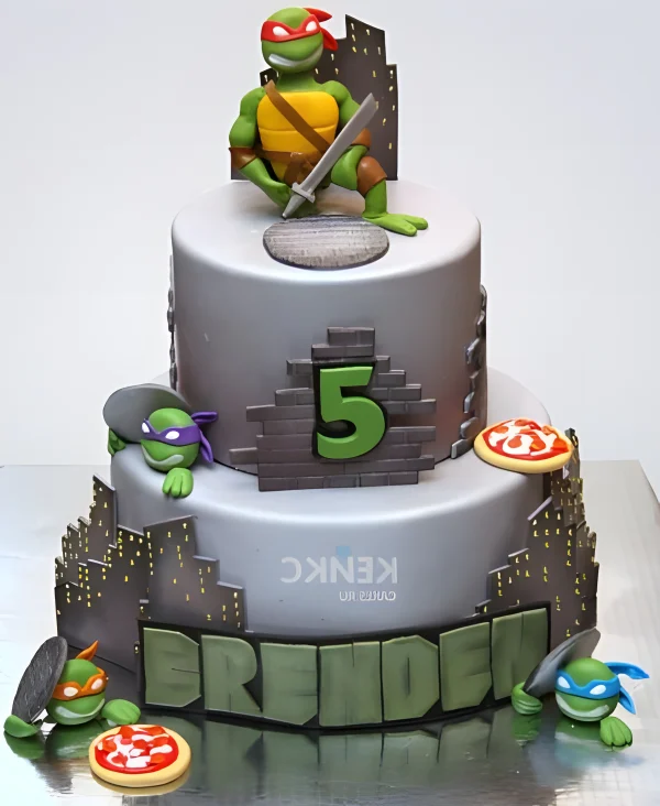 Воинственный торт Черепашки ниндзя в ночном городе Фото