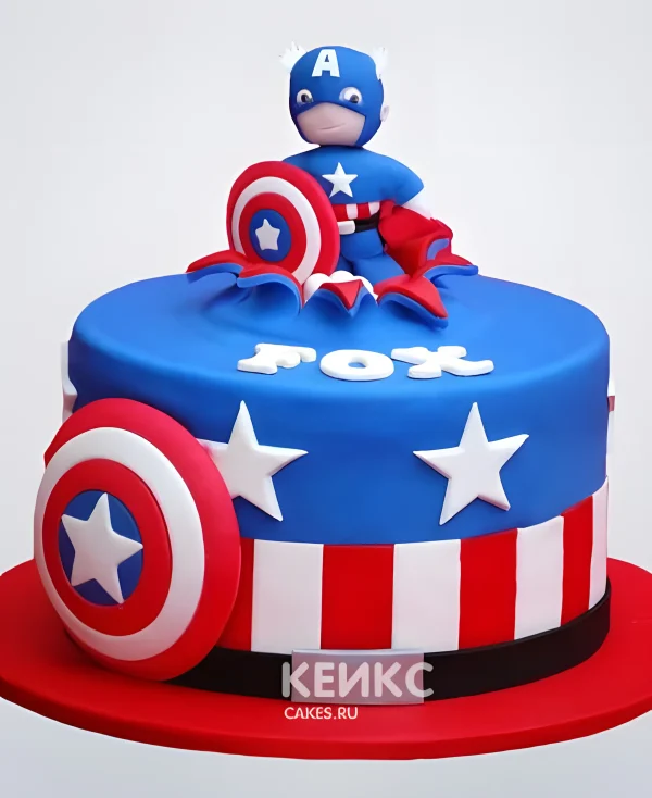 Торт Мстители с фигуркой капитана Америки Фото