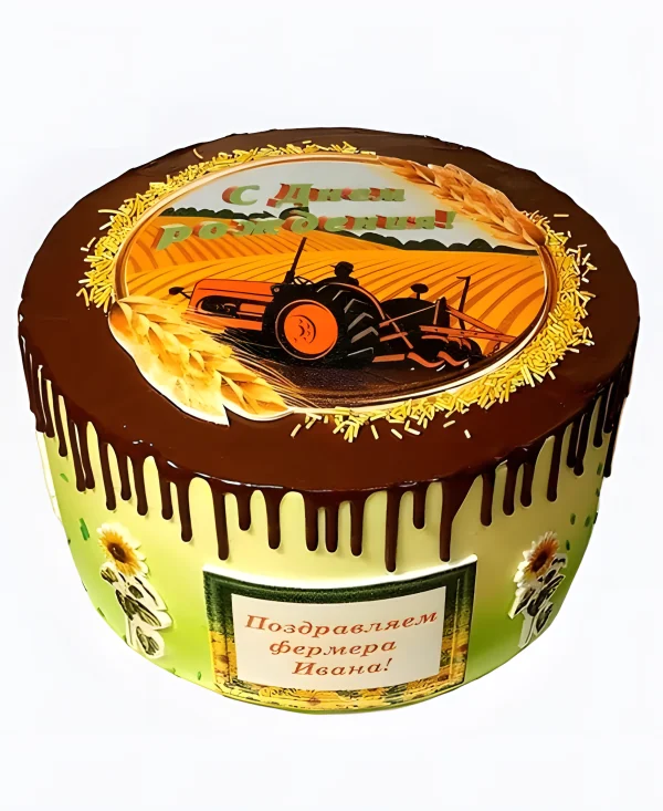 Торт Трактор на поле Фото