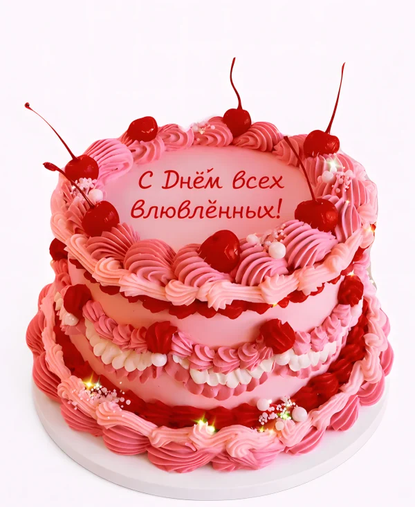 Милый розовый торт к 14 февраля Фото